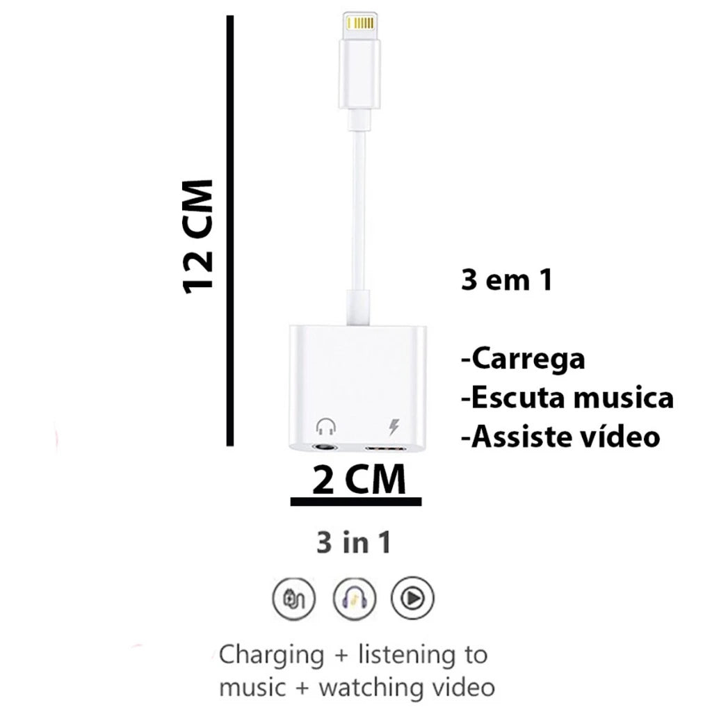 Adaptador USB-C e 3,5mm para Fone de Ouvido e Carregamento - Compatível com iPhone, Samsung, Xiaomi