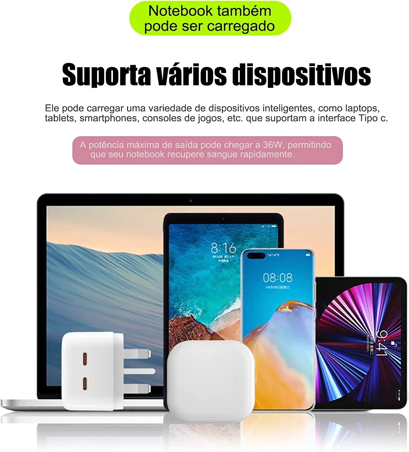 Fonte de carregamento PD Duplo 35W USB-C – Adaptador Rápido de Viagem para Samsung, iPad e iPhone 11/12/13