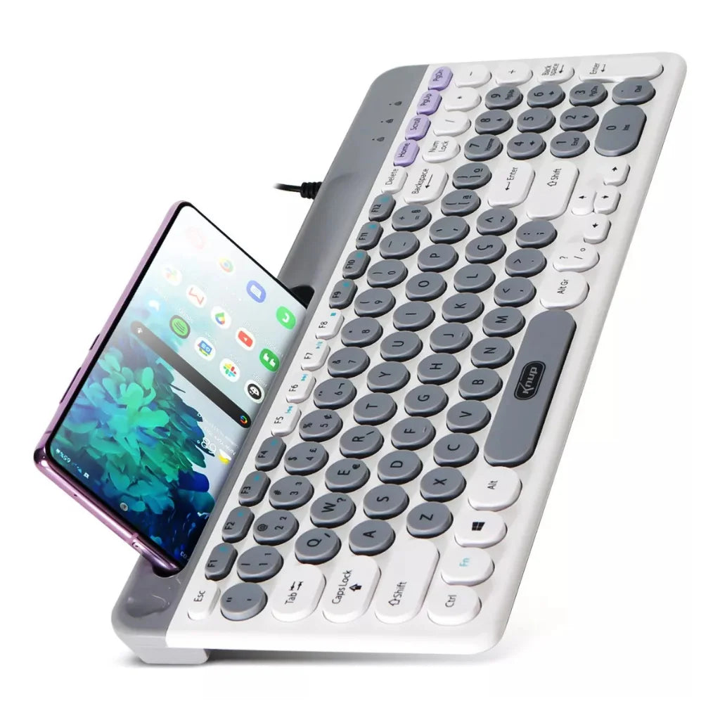 Teclado Multimídia com Fio ABNT2 Branco – Silencioso para PC e Computador