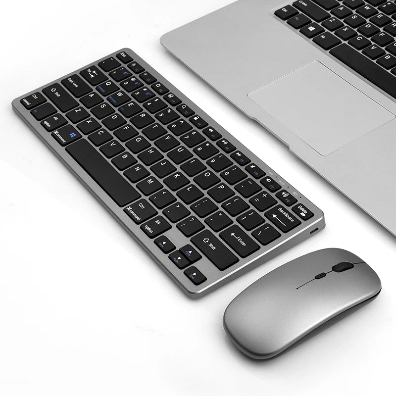 Kit Teclado e Mouse Sem Fio Mini 2.4G e Bluetooth para Notebook, PC, Tablet e Macbook