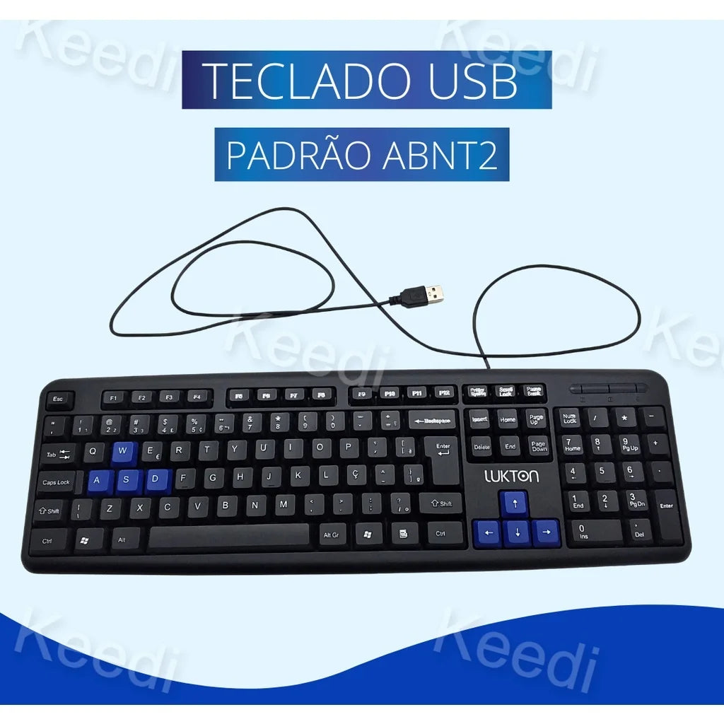 Teclado USB com Fio 2.4GHz Padrão ABNT2 – Confortável com Teclas AWSD