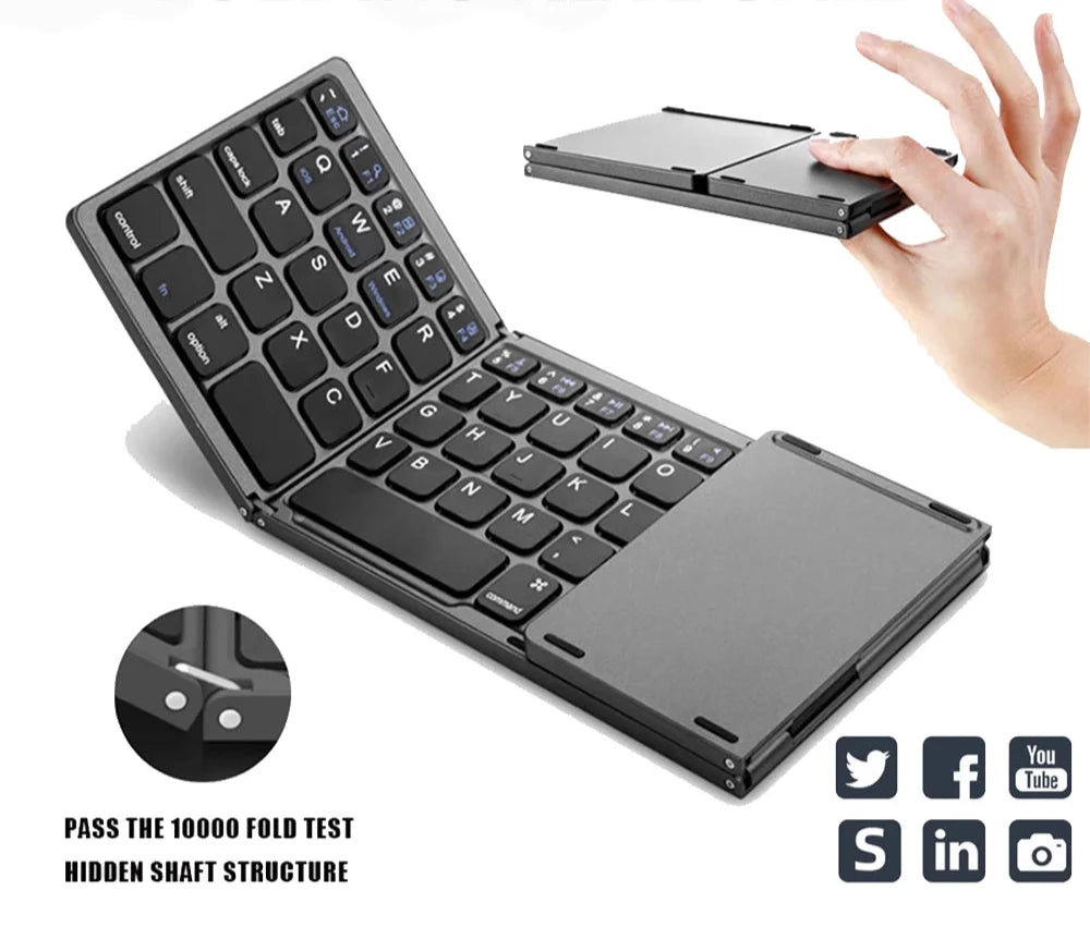 Teclado Bluetooth Dobrável B033 com Touchpad - Mini, Portátil e Compatível com Windows, Android e iOS