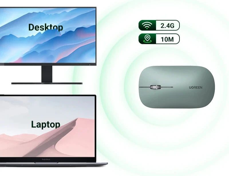 UGREEN Mouse Sem Fio 4000 DPI com Clique Silencioso de 40dB - Ideal para MacBook Pro M1/M2, iPad e Laptops