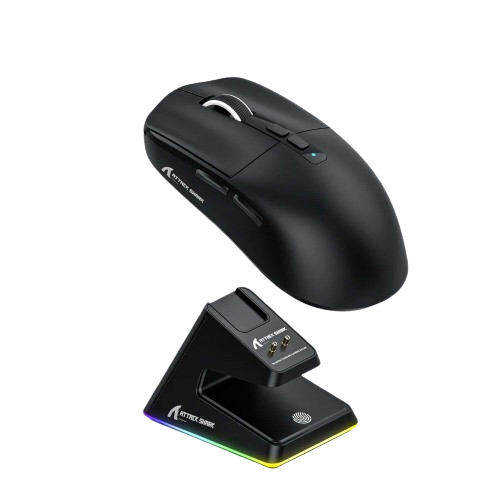 Mouse Attack Shark X6 Bluetooth - PixArt PAW3395, Conexão Tri-Mode, Base de Carregamento Magnética RGB, Mouse Gamer Macro